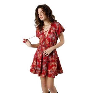 NWT XS Band Of The Free Connie Garnet Mini Red Floral Bohemian Dress